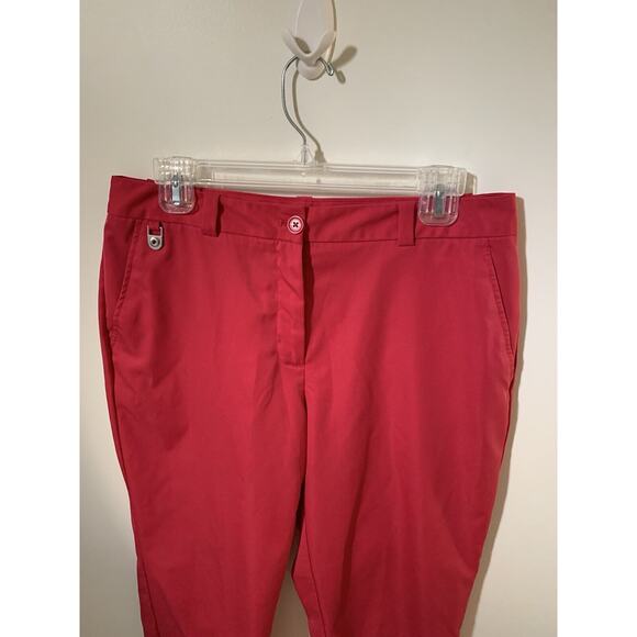 Liz Claiborne Crop Capri Pants Womens Size 8 Hot Pink Golf Mid Rise Pockets Poly - Picture 2 of 6